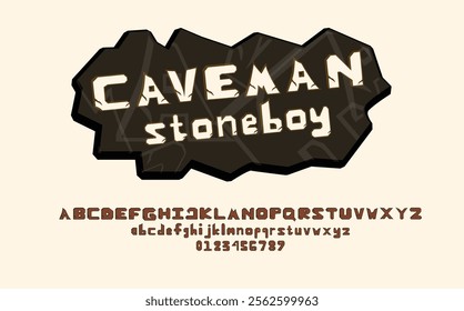Classic old school filled color font, heavy stones typeset for streetwear, skateboard logo. Rough funny alphabet, primeval style uppercase, and lowercase letters.Vector typographic design