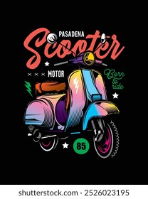 Vespa vieja clásica. Ilustración vectorial original en estilo vintage. Diseño de camiseta. Dibujado a mano, no AI