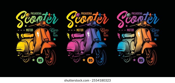 Classic old scooter. Original vector illustration in vintage style. T-shirt design. Hand drawn, not AI