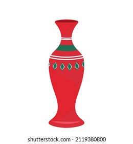 classic old slim ceramic red vase with colorful ornament