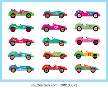 classic old vintage race car vector illustration collection