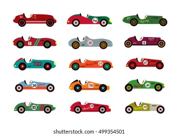 Classic Old Vintage Race Car Vector Illustration Collection