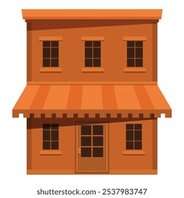 Classic old west saloon building with striped awning, perfect for representing a business or establishment in a western setting