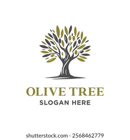Classic Olive Tree Logo Design.Natural Herbal Olive Oil Plant