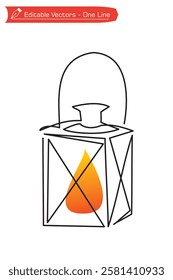 Classic one continuous line camping lantern. Vector illustration of a simple one line drawing of an antique camping lantern. Heading to camp line art.