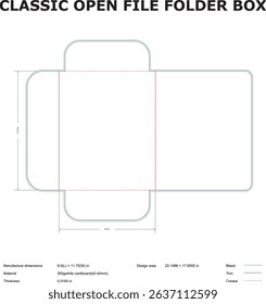 Classic open file folder box die cut template design