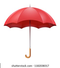 Classic open red umbrella isolated on white background. Vector illustration.