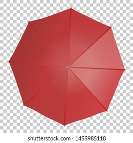 Classic open red umbrella isolated on transparent background. Top view. Vector illustration.
