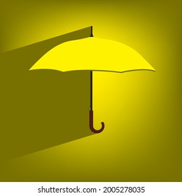 Classic open umbrella poster - yellow umbrella. Vector illustration.