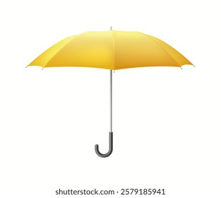 Classic open yellow umbrella-cane realistic vector illustration. Protection from complicated weather condition 3d object on white background