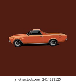 Classic Orange Car Vector Art Illustration