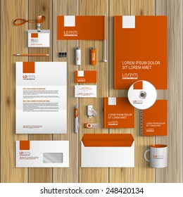 Classic orange corporate identity template design with white element. Business stationery