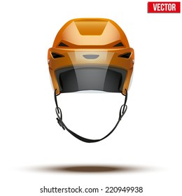 Classic Orange Ice Hockey Helmet With Glass Visor. Sports Vector Illustration Isolated On White Background.