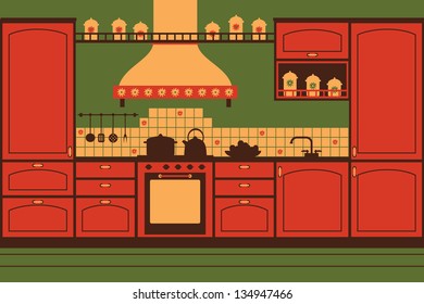 Classic orange kitchen interior