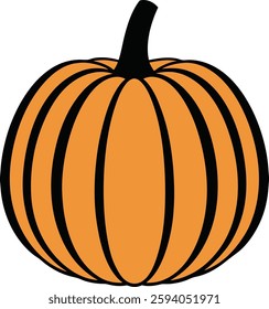 Classic Orange Pumpkin Vector, Black Outline, High-Quality Halloween Design for Seasonal Illustrations