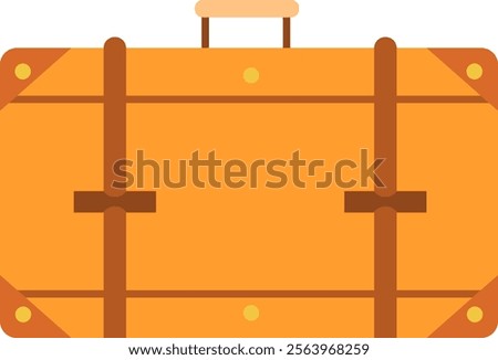 Classic orange suitcase with brown handle and straps evokes a sense of travel, adventure, and wanderlust, perfect for representing vacations, journeys, and tourism