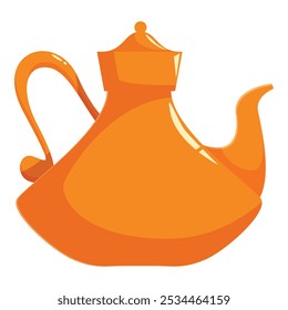 Classic orange teapot standing on white background, perfect for representing tea time or hot beverages