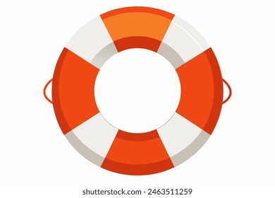 Classic orange and white lifebuoy ring. Safety flotation device for emergency rescue. Concept of safety, emergency equipment. Graphic art. Isolated on white background. Print, design element 
