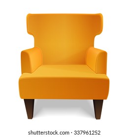 classic orange wing-back chair front view