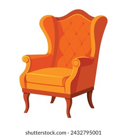 Classic Orange Wing-Back Chair Illustration on White Background