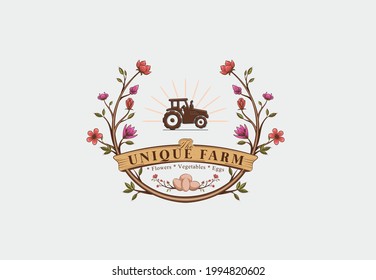 classic organic farm logo with ornamental decoration. High-quality vector. Well-organized layer with the appropriate name. Spot Color included