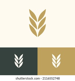 Classic organic wheat logo vector design concept. Grain farm company brand logomark illustration template. Representing organic, plant, seed, health, bread, cereal, vegan, food, harvest. 