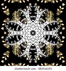 Classic oriental background with white doodles. Damask seamless ornament. Traditional vector and golden pattern.