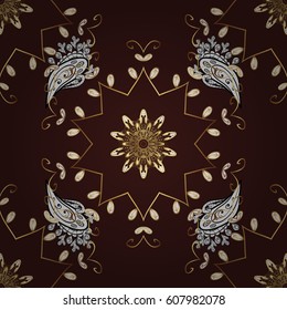 Classic oriental background with white doodles. Damask seamless ornament. Traditional vector and golden pattern.