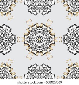 Classic oriental background with white doodles. Damask seamless ornament. Traditional vector and golden pattern.