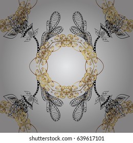 Classic oriental background with white doodles. Damask seamless ornament. Traditional vector and golden pattern.