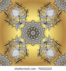 Classic oriental background with white doodles. Damask seamless ornament. Traditional vector and golden pattern.