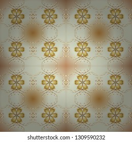 Classic oriental pattern over beige and neutral colors. Damask seamless ornament. Traditional vector and golden pattern.