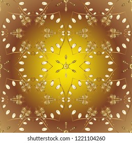 Classic oriental pattern over brown, yellow and beige colors. Damask ornamental ornament. Traditional vector and golden pattern.