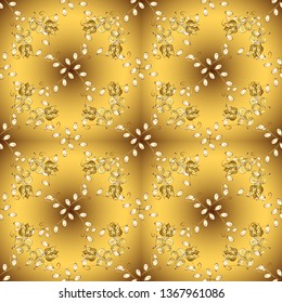 Classic oriental pattern over brown and yellow colors. Traditional vector and golden pattern. Damask seamless ornament.