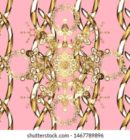 Classic oriental pattern over neutral and brown colors. Traditional vector and golden pattern. Damask seamless ornament.