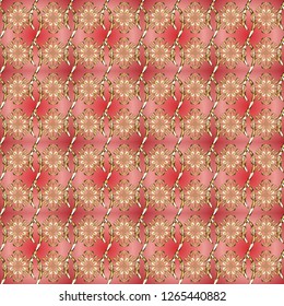 Classic oriental pattern over pink and neutral colors. Traditional vector and golden pattern. Damask seamless ornament.