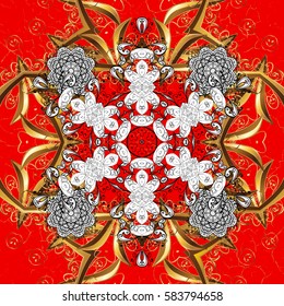 Classic oriental pattern over red background. Damask ornament. Traditional vector and golden pattern.