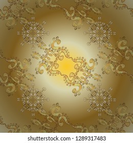 Classic oriental pattern over yellow and beige colors. Traditional vector and golden pattern. Damask seamless ornament.