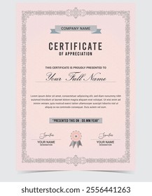 Classic Ornament Border Certificate Design with Pattern Background