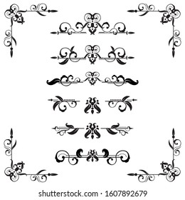 Classic ornament frame, vintage border set Premium Vector