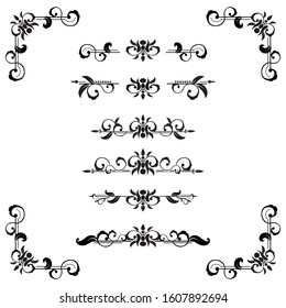 Classic ornament frame, vintage border set Premium Vector