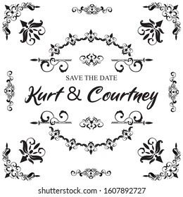 Classic ornament frame, vintage border set Premium Vector