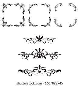 Classic ornament frame, vintage border set Premium Vector