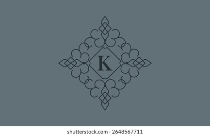 Classic ornament with letter K. Design elements for invitations, company branding, business, sign, heraldry, etc. Vector floral monogram.