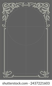 Classic ornamental art nouveau album frame with arch. Vector template