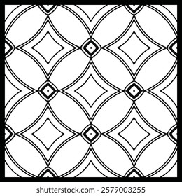 Classic Ornamental Black and White Pattern | Botanical Swirl and Geometric Tile for Textile, Fashion, Interior, Wallpaper, Packaging and Digital Art | Timeless Seamless Vector Artwork.

