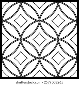 Classic Ornamental Black and White Pattern | Botanical Swirl and Geometric Tile for Textile, Fashion, Interior, Wallpaper, Packaging and Digital Art | Timeless Seamless Vector Artwork.

