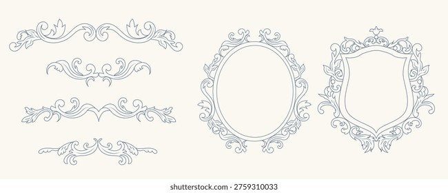 Classic ornamental frames and elegant baroque flourish decorations