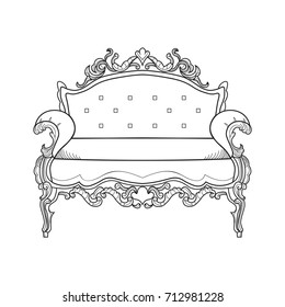 Classic ornamented couch Vector illustration line art