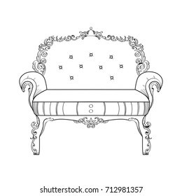 Classic ornamented couch Vector illustration line art